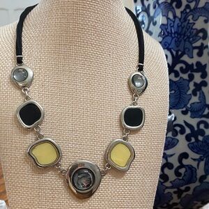 Statement Yellow and Black Resin Pendant Necklace